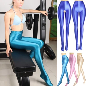 MJINM Damen Sexy Shiny Leggings Sport Yoga Fitness Stretch Satin Jeggings Hosen - Picture 1 of 41