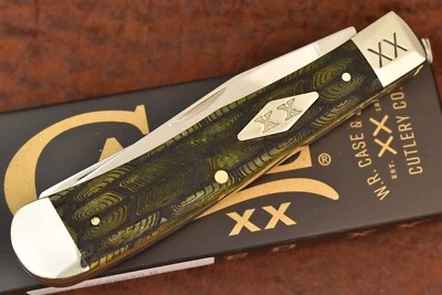 CASE XX USA TURTLE SHELL PRINT SMOOTH OLIVE GREEN BONE TRAPPER KNIFE 6254 SS