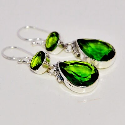 Gemstone Peridot Handmade Sterling Silver 925 Jewelry 1.8" - Image 1 of 4