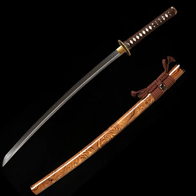 Espada Katana Real Hamon Arcilla Templada T10 Acero Navaja Latón Afilado Tsuba Stock EE. UU. Foto 1 de 4