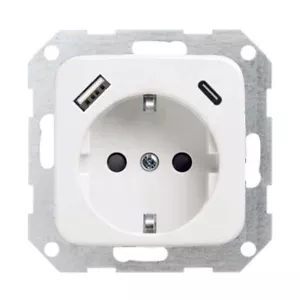 230 V Steckdose mit USB-A & USB-C, passend für Busch-Jaeger Reflex SI, Alpinweiß - Bild 1 von 4