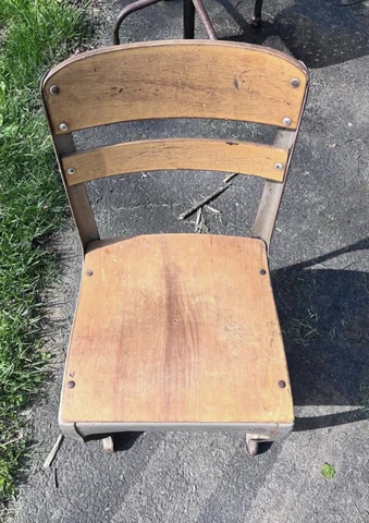 Vintage American Seating Co Grand Rapids MI Envoy Metal and Wood Chair MC - VTG Cover