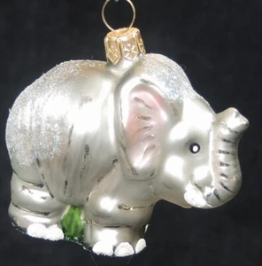 SMALL AFRICAN SAFARI ELEPHANT EUROPEAN BLOWN GLASS CHRISTMAS TREE ORNAMENT - Picture 1 of 5