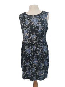 QED LONDON Size L approx 14 Black Blue Floral Sleeveless Dress with pockets - Picture 1 of 8