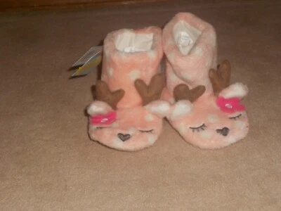 NEW, CAT & JACK PINK POLKA DOT DEER SLIPPERS, SIZE LARGE 4T-5T - Image 1 of 2