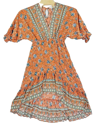 Vestido Umgee Olivia Paisley Mujer Pequeño Naranja Boho Alto Bajo Floral Foto 1 de 4