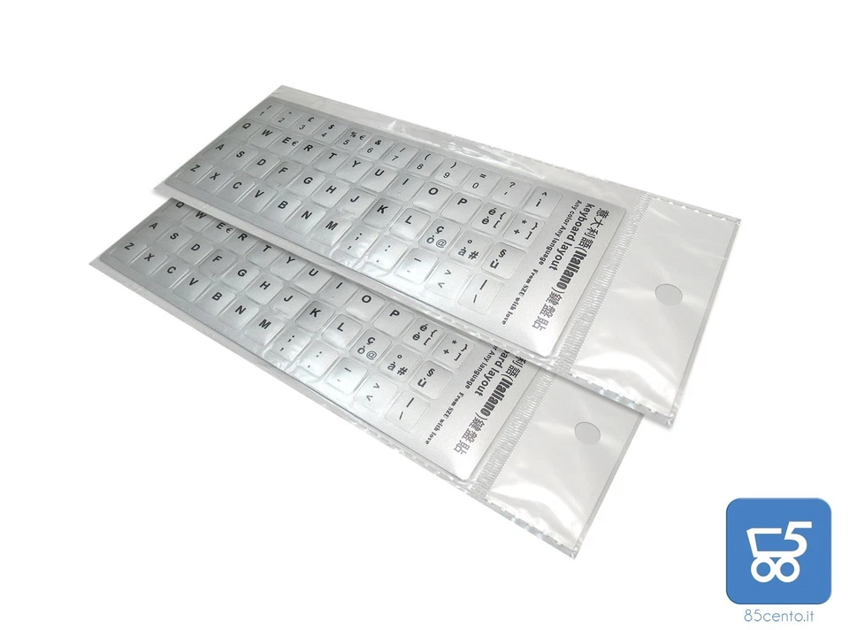 Kit 2 Adesivi Tastiera Silver Argento Layout ITALIANO per Tastiera PC Notebook - Immagine 1 di 3