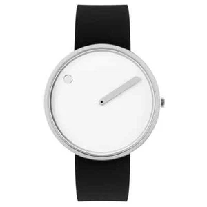 Picto 43364-0120S Steel Watch Medium with White Dial Black Silicone Strap - Picture 1 of 4