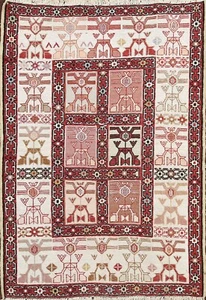 100% Silk Kilim-Sumak Geometric Oriental Area Rug Flat-Weave Tribal Carpet 3'x4' - Picture 1 of 12