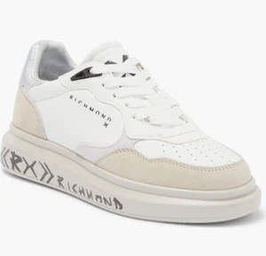 JOHN RICHMOND Perforated Low Top Women's Sneaker | Size 8 | White/Silver | NEW - Picture 1 of 5
