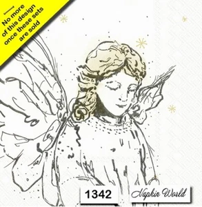 (1342) TWO Paper Luncheon Decoupage Art Craft Napkins - ANGEL SKETCH CHRISTMAS - Picture 1 of 4