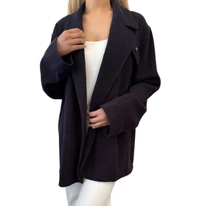 CHANEL Vintage 95A CC Logo Open Front Jacket  #36 Wool Dark Blue Gold - Picture 1 of 9