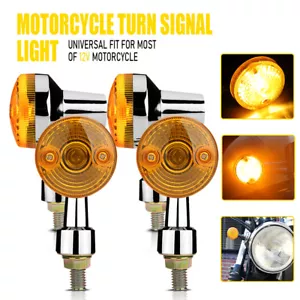 4X LED Motorcycle Turn Signals Round Light Indicator Tail Amber Universal EON - Picture 1 of 10