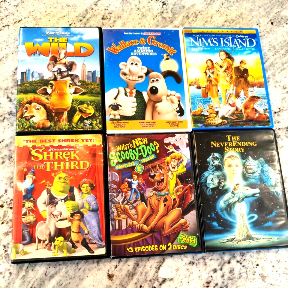 Lot of 6 DVDs: NeverEnding Story, Nim's Island, Wallace & Gromit, Scooby Doo... - Image 1 of 4