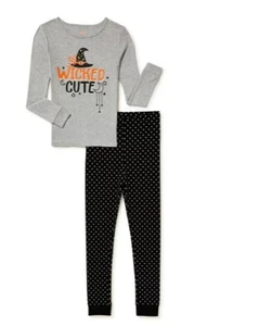 Girls Halloween Print 2-Piece Cotton Pajama Set Various Sizes - Picture 1 of 4