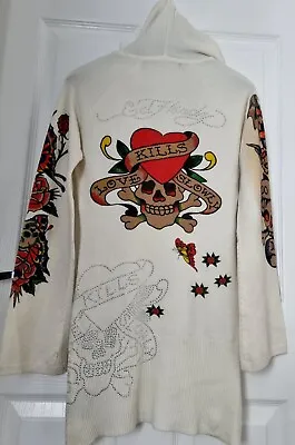 RARE Designer Vintage Ed Hardy Christian Audigier Longline Sweater/Top RRP £280 • 243.97€