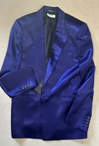 Saint Laurent Men’s Satin Jacket Blazer Blue Electrique 42R US/52R US New $2690 - Picture 1 of 13