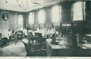 DENMARK STEAMSHIP M.S. SALÓN DE COMEDOR MAERSK VISTA POSTAL ANTIGUA - Imagen 1 de 2