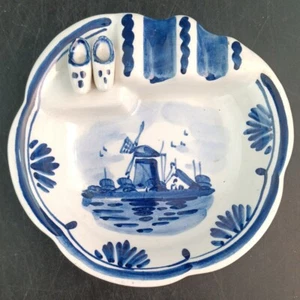 Delft Holland #36 Ashtray, Features Wood Shoes & Windmill, 4" Dia Hand-Painted - Picture 1 of 4