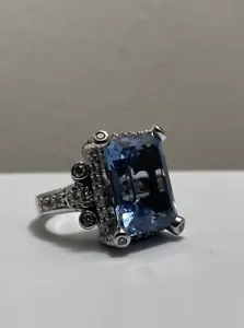 JUDITH RIPKA Sterling Silver 925 Blue Spinel Cocktail Ring Size 6 - Picture 1 of 7