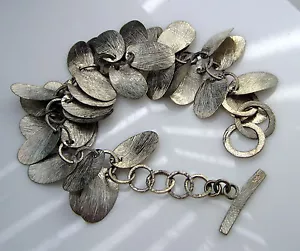 Estate Vintage Brushed Sterling Silver Leaf Motif 24.9 Toggle Clasp Bracelet - Picture 1 of 4