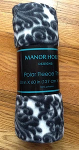 Manor House Polar Vellón 50"" x 60"" Blanco/Negro Estampado de Cachemira LANZAMIENTO DE LANA Nuevo - Imagen 1 de 2
