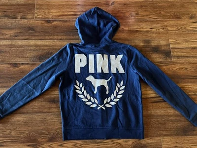 Victoria’s Secret pink bling full zip hoodie navy bling glitter dog logo Size L - Image 1 of 4