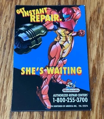 复古 SUPER METROID 美国任天堂“即时维修”磁铁 snes 全新 1994 年完好 — 第 1/4 张图片