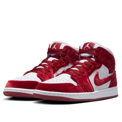 Women’s Size 8 Nike Air Jordan 1 Mid SE White Red Velvet FZ3334-100 - Image 1 of 4