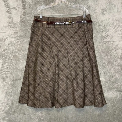 Vtg Dressbarn Y2K Dark Academia Schoolgirl Teacher Plaid Belted ALine Skirt 14 - Image 1 of 4