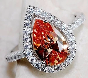  Anillo de plata de ley 925 con zafiro y topacio Padparadscha tratado de 3 quilates talla 8 MM1-7 - Imagen 1 de 3