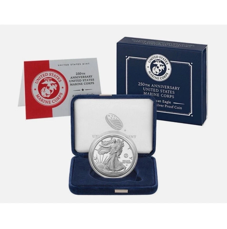 Moeda à prova de prata 250º aniversário Corpo de Fuzileiros Navais American Eagle uma onça 25MPM - Imagem 1 de 1