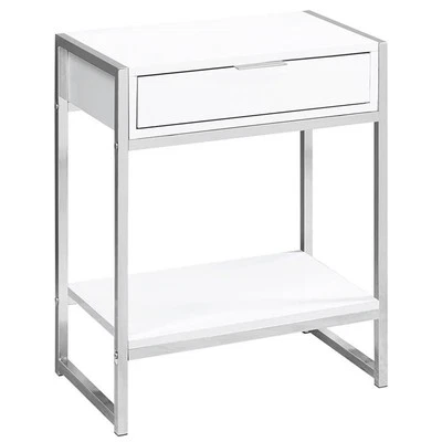 Accent Table Side End Nightstand Lamp Bedroom Metal Glossy White - Image 1 of 3