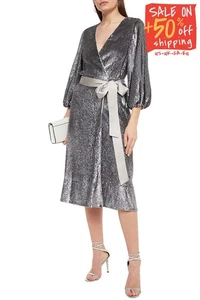 RRP€855 ALICE + OLIVIA Midi Wrap Dress US4 UK8 IT40 S Sequined Belted 3/4 Sleeve - Picture 1 of 6