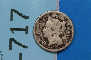 1868 3CN 3 THREE CENT NICKEL EARLY US TYPE COIN RAW-717 - Picture 1 of 2