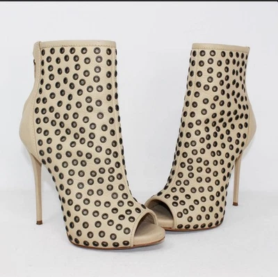 GIUSEPPE ZANOTTI #39099 米色皮革踝靴高跟鞋 EU 38.5 码(美国 8-8.5 码) — 第 1/4 张图片