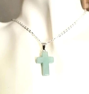 Großes Kreuz Halskette grün Aventurin Halskette religiöser Schmuck Kreuz Anhänger - Bild 1 von 7