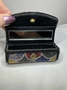 Vintage Perlen Lippenstift Halter Etui mit Spiegel - Multicolor Perlen (G3) - Bild 1 von 10