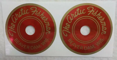 2 BEAVER DAM ARCTIC FISHERMAN ICE FISHING TIP-UP REPLACEMENT LOGO STICKER RED