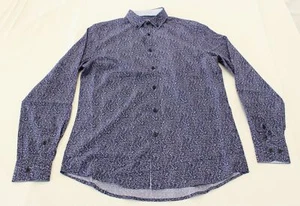 Report Collection Men's L/S 4-Way Mini Floral Print Button Shirt AK1 Navy Small - Picture 1 of 4