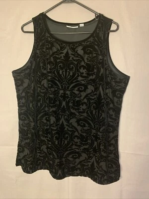 Susan Graver Tank Top, Womens Sz L, Black, Velvet Burnout Stretchy Lined Holiday - Image 1 of 4