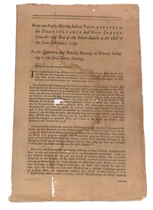 1759, PHILADELPHIA, QUAKER EPISTLE, YEARLY MEETING FRIENDS, FRENCH & INDIAN WAR - Picture 1 of 5