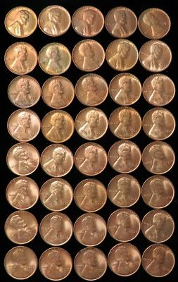 1953 LINCOLN WHEAT CENTS (40 COINS) CHOICE UNCIRCULATED RED COINS - Image 1 of 2