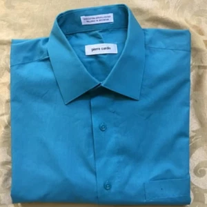 PIERRE CARDIN Men's Dress Shirt Long Sleeve Button Down Pocket up Casual Aqua M - Picture 1 of 6