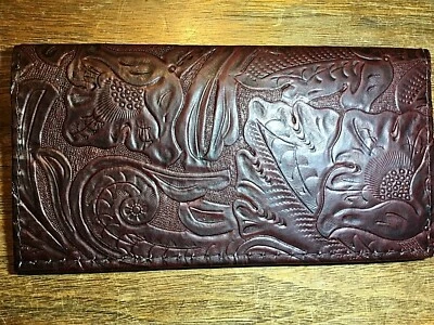 BURGUNDY WESTERN FLORAL COWHIDE  LEATHER CHECKBOOK COVER FREE SHIPPING - Image 1 of 2
