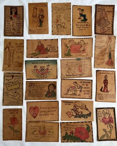 21 Leather Postcards Loving Heartfelt Sentiments Hearts & Flowers Men & Women - Picture 1 of 15