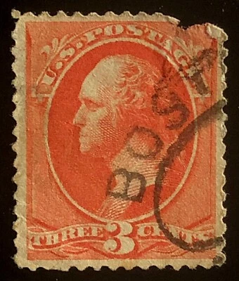 US 1887 #214 Vermilion 3c Washington Boston Cancel Corner Fault VF-XF Used - Image 1 of 3