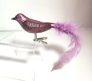 Pink Songbird Clip On Adorno Rosa Púrpura Pluma Brillo Vidrio Soplado Navidad - Imagen 1 de 5