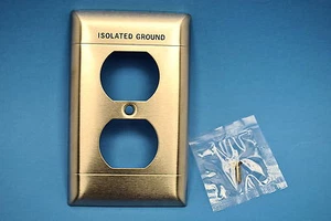 Stainless Steel Wall Plate 1-Gang 1-Duplex With ISOLATED GROUND Lettered On Top - Picture 1 of 5
