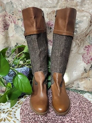 Botas para mujer Etienne Aigner talla 8 Winston tweed/cuero 15" talla pantorrilla Foto 1 de 4